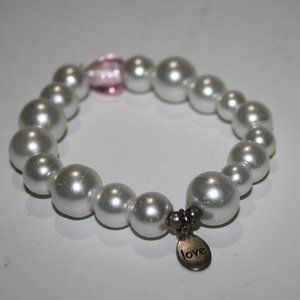 💖 Pearl Bracelet with Love Charm & Glass Heart · 7" · Sweet Romance 🤍